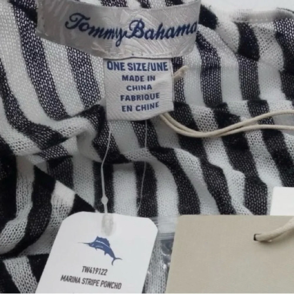 Tommy Bahama Monochrome Striped Poncho, swim cover up - Picture 6 of 9